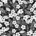 Monochrome background with cherry blossoms. Vector floral seamless pattern. Royalty Free Stock Photo