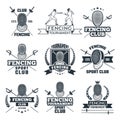 Monochrome badges set of fencing sport