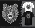 Monochrome bear head mandala arts isolated on black and white t shirt