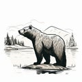 Monochrome Bear Illustration: Sublime Wilderness In Bold Traditional Style