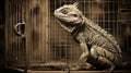 Monochrome Beauty: Captivating Black and White Portrait of a Caged Lizard