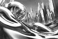 Monochrome Glossy Liquid Wave with Metropolis at Background, Generative AI Based Concept Art