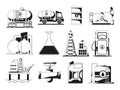 Monochrome black icon set for petroleum industry