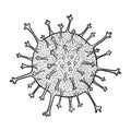 Monochrome black and white coronavirus covid-19 sketch line art vector