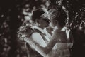 Monochrome black and white photo of the wedding the bride and groom portrait