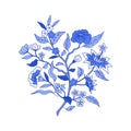 Monochrome blue chinoiserie hand drawn motif