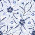 Monochrome Blue Traditional Chintz Floral Vector Seamless Pattern. Classic Background Royalty Free Stock Photo