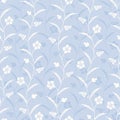 Monochrome Blue Traditional Trailing Flowers Chintz Vector Seamless Pattern. Classic Background Royalty Free Stock Photo