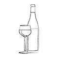 monochrome blurred contour of glass cup and bottle