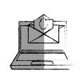 Monochrome blurred contour with laptop computer and virus mail