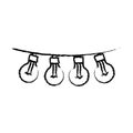 Monochrome blurred silhouette of festoons bulb lights in closeup