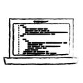 Monochrome blurred silhouette of laptop computer with screen programming window with script code Royalty Free Stock Photo