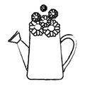 Monochrome blurred silhouette of watering can and sunflowers inside Royalty Free Stock Photo