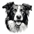 Monochrome Border Collie Stencil Art: Detailed Cartoon Painting Royalty Free Stock Photo