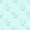 Monochrome botanic design in blue colors. Seamless minimalistic pattern