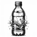 Monochrome Bottle Illustration Water Splash Graphic Style on White Background Royalty Free Stock Photo