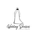 Monochrome Bridal Boutique Logo, Wedding Dresses Logo, Sign, Icon, Mannequin, Fashion, Beautiful Bride, Vector Design Royalty Free Stock Photo