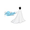 Monochrome Bridal Dress Boutique Logo Ideas, Fashion, Beautiful Bride, Vector Design