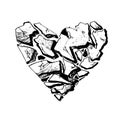Monochrome broken heart with pen and ink drawing illustration