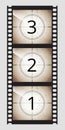 Monochrome brown grunge film movie tape countdown frame 3 2 1 Vector stock illustration