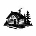 Monochrome Cabin Logo With Old Tree And Logs