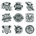 Monochrome Car Repair Service Logos Set Royalty Free Stock Photo