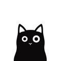 Monochrome cat silhouette banner. Cute simple animal portrait, black cat looking out of the corner. Vector illustration