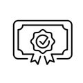 Monochrome certificate icon vector illustration achievement, award grant diploma voucher education