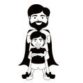 Monochrome character of a super dad with a boy