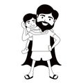 Monochrome character of a super dad with a boy