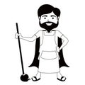 Monochrome character super dad cleaner with a mop