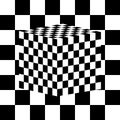 Monochrome chess board with cube over it