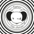 Monochrome circular lines background with silhouette frame decorative and face elephant cute animals text Royalty Free Stock Photo