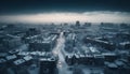 Monochrome city lights illuminate winter crowded streets generated by AI