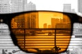 Monochrome city seen through brown sunglasses