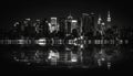 Monochrome city skyline reflects in waterfront at dusk generated by AI Royalty Free Stock Photo