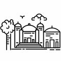 monochrome city view building cute icon illustration, mosque worship building