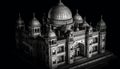 Monochrome cityscape illuminated by famous religious monuments generated by AI