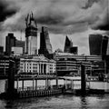 Monochrome cityscape of London and Thames