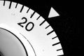 monochrome close-up of an old analog laboratory timer set to 21 Royalty Free Stock Photo