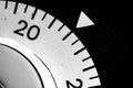 monochrome close-up of an old analog laboratory timer set to 22 Royalty Free Stock Photo