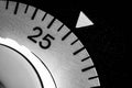 monochrome close-up of an old analog laboratory timer set to 26 Royalty Free Stock Photo