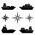 Monochrome collection of ships icons