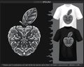 Monochrome color apple fruit mandala arts isolated on black and white t shirt Royalty Free Stock Photo