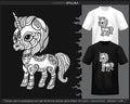 Monochrome color Unicorn mandala arts isolated on black and white t shirt