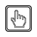 monochrome contour of button with pixelated hand pointing