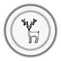 Monochrome contour circle with reindeer with reindeer with garlands in horns