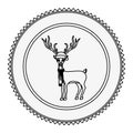 Monochrome contour circle with reindeer with scarf