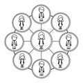 monochrome contour with circle schematic with faceless working groups