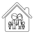 monochrome contour of faceless family group in home